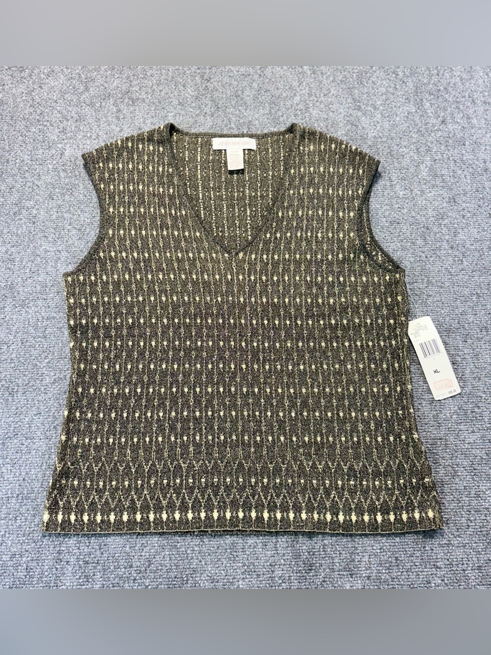 NWT Jones New York V-Neck Sweater Vest XL Metallic Geometric Knit Tank Top